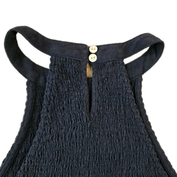 Wishlists Apparel Women's Halter High Neck Top Smocked Bodice Navy Blue M - Picture 4 of 8